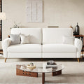 GarveeHome 84 in Sofa Couch Large Loveseat Sofa with Wide Armrests Deep Seats &amp Wood Feet 3 Seater Modern Boucle Sofa Comfy Couches for Living Room Bathroom Small Spaces White