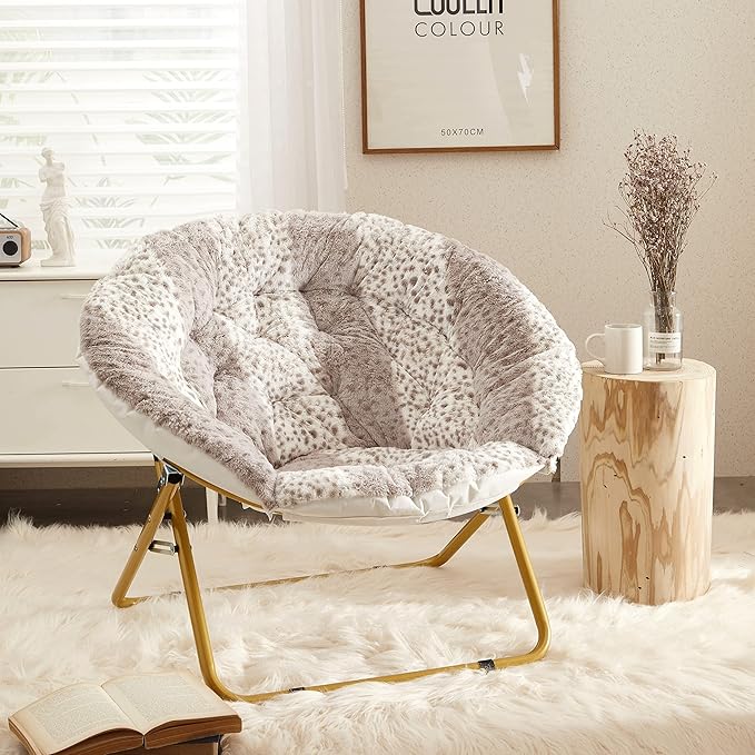 Urban Lifestyle Faux Fur Saucer Chair 36.2D x 36.2W x 31.9H in Snow Leopard