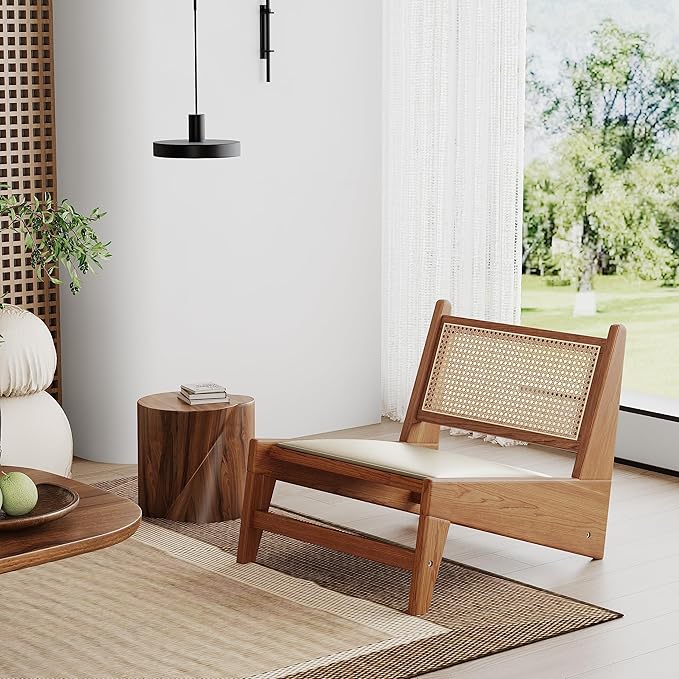 HAOBO Home Rattan Chair Mid Century Modern Accent Chair Living Room Chair Boho Chairs with Wooden Frame for Home Bedroom Set of 2