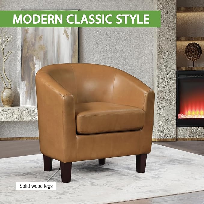 OSP Home Furnishings Ethan Tub Accent Chair with Dark Espresso Wood Legs Camel Faux Leather