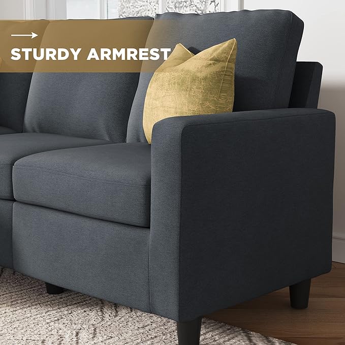 L Shaped CouchReversible Sofa with Linen FabricConvertible Sectional Sofa for Small Space Dark Grey