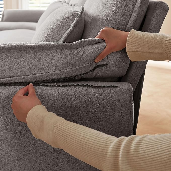 Convertible Sectional Sofa 104 U Shape Cloud Couch Comfy Couches with Double Chaise and Sleepable Armrests 4 Seats Sectional Sofa for Living Room Light Grey