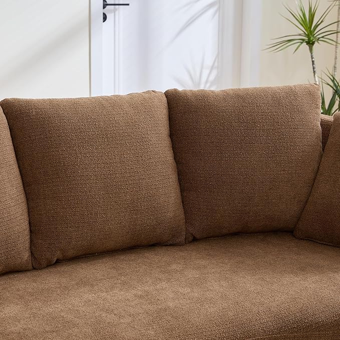 KEIKI 74” Curved Loveseat Sofa Curved Couches with 4 Removable Cushions Modern Luxury Plush Chenille Extra-Deep Seat Sofa for Small Spaces Living Rooms Bedroom Brown