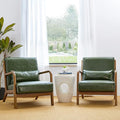 Glitzhome 2 Set Mid Century Hunter Green Accent Armchair Single Reading Armchair PU Leather Lounge Chair with Walnut Ruberwood Frame