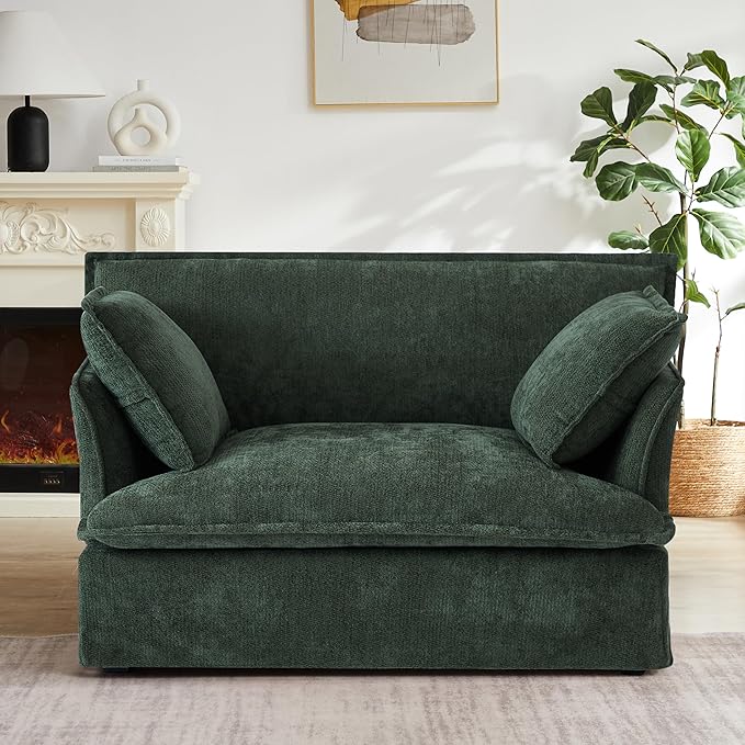 Merax 47.2 Oversized Accent Chair with Dual-Port Charging Skirted Base Deep and Wide Seat Cloud-Like Comfy Single Sofa Modern Design for Living Room&ampApartment ChenilleGreen