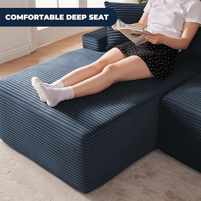 Cloud Sectional Couch Boneless Sofa for Living Room Modular Sectional Sofa with Deep Seat Fluffy Comfy Couch with L-Shaped Chaise No Assembly Required Navy Blue