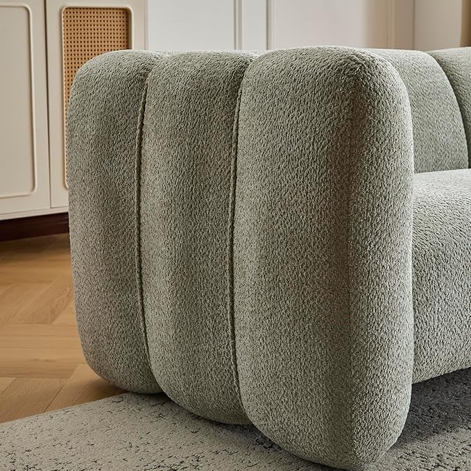 Christopher Knight Home Ahri 83'' Wood Frame Lounge Sofa Couch with Wave Design Soft Seating 3-Seater Sofa with Armrests Comfy Chenille Upholstered Home Sofa for Living Room Light Green