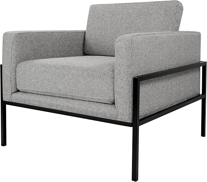 HomePop Modern Metal Frame Accent Chair|Homepop Home Décor|Accent Chairs for Living Room &amp Bedroom - Sustainable Gray Woven