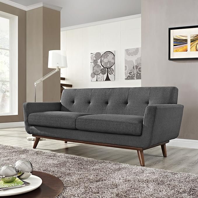Modway Engage Mid-Century Modern Upholstered Fabric Loveseat in Gray