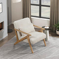 Lexicon Mid Century Modern Accent-Chair with Lumbar Pillow Brown Solid Wood Frame Comfy Corduroy Upholstered Lounge Arm Chair for Living Room/Bedroom/Office/Reading Nook Assembly Required Beige