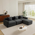 Boneless Couch117.3 No Assembly L Shaped Oversize Modular Sectional Cloud CouchSolid Foam Corduroy Sofa with Ottoman for Living Room (Black Corduroy3 Seats with Ottoman)