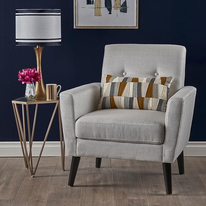 Christopher Knight Home Azhhc Vintage Club Chair Comfy Upholstered Fabric Living Room Accent Chair with Button Tufting Solid Birch Wood Legs for Living Room Office 34.5 H Light Gray