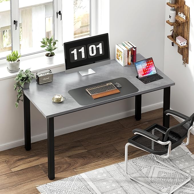 Need Computer Desk 47 inch Home Office Desk Modern Simple Style Home Office Gaming Desk Basic Writing Table for Study Student Black Metal Frame Grey