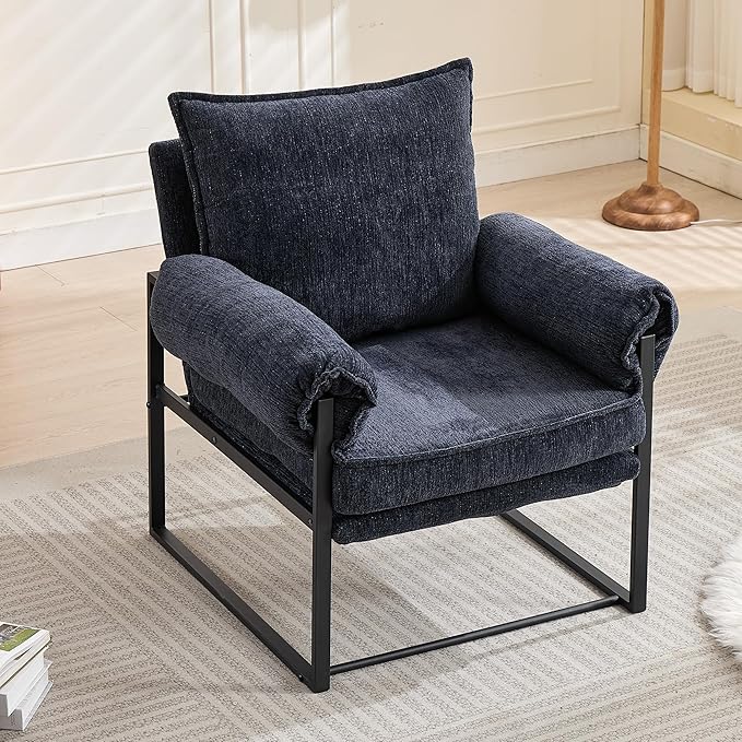YITAI Modern Fabric Accent Chair with Adjustable Backrest for Living Room Comfy Reclining Chair for Lounge for Reading Upholstered Chair with Metal Legs1PC(Dark Blue)