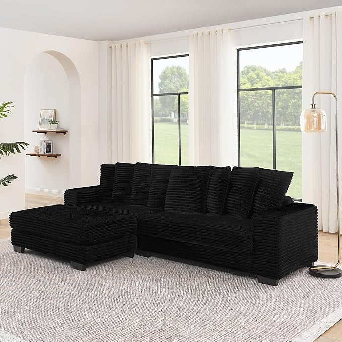 Comfortable Compression L-Shaped Modular Combination Sofa Compression Combination Modern Minimalist Corduroy Sofa Suitable for Living Room and Bedroom (Black2)