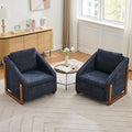 Modern Upholstered Living Room ChairsComfy Chenille Fabric Accent Armchair with Wooden Side FrameSoft Cushion Seat and Backrest Reading Sofa Chair for Bedroom Office (Blue Set of 2)