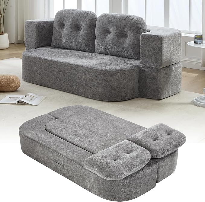 KIVENJAJA 78.7 Boneless Loveseat Convertible Folding Sofa Bed Full Size with Pillows Comfy Cloud Fold Out Couch Foldable Sleeper Sofa Bed for Living Room Small Spaces Office Apartment Grey