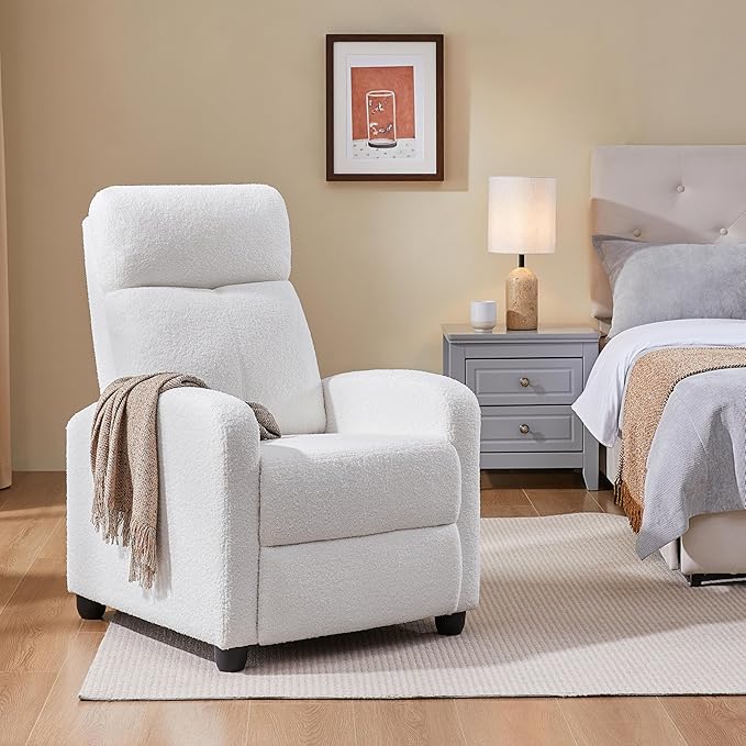 Yaheetech 2-Seat Boucle Pushback Recliner Chair Living Room Chair with Thick Seat Cushion and Backrest Reclining Chair for Living Room White