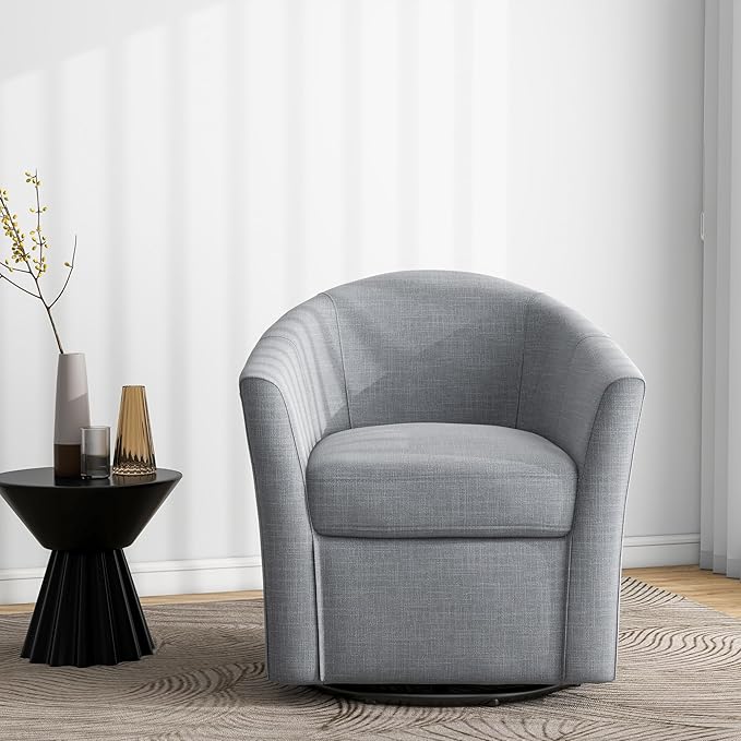 Swivel Accent Chair Armchair Modern Round Single Sofa Seating Comfy Reading Barrel Chairs for Living Room Bedroom (Light Grey Set of 1)