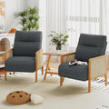 Andeworld Grey Accent Chairs Set of 2Upholstered Modern Living Room Chairs with Natural Rattan Arm Side Chair for Bedroom Club Balcony Reception Room