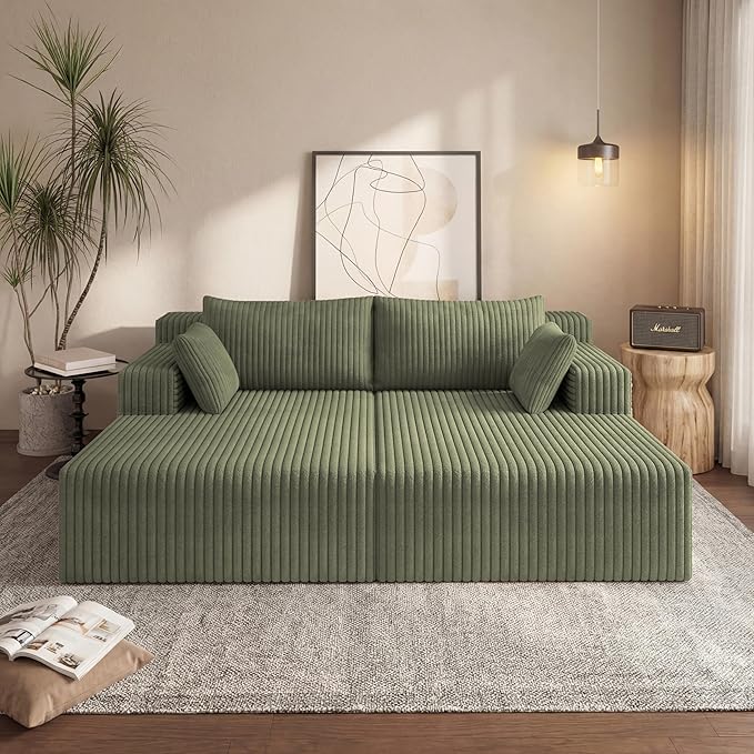 71 W Double Chaise Lounges Indoor Boneless Sectional Sofa Bed with Pillows Modern Sleeper Loveseat Chair Boneless Cloud Couch for Living Room Bedroom Reading
