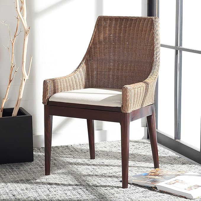 SAFAVIEH Home Collection Franco Coastal Brown/White Cushion Sloping Accent Chair SEA4000B