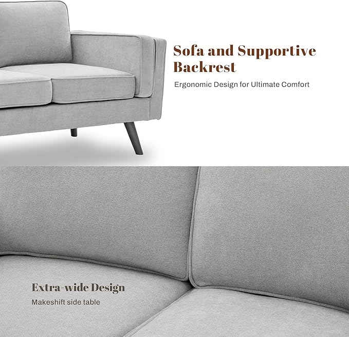 Kingfun Living Room Furniture Sets Loveseat with Ottoman Mid Century Modern Sofa Set Chenille Couch with Solid Wood Frame for Living Room &amp Bedroom Light Gray