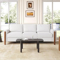 Merax 83.86 3-Seater Sofa Curved Armrest with Integrated Solid Wood Legs Teddy Velvet Fabric High Weight Capacity (250 lbs/seat) Durable Solid Wood Frame Cream White