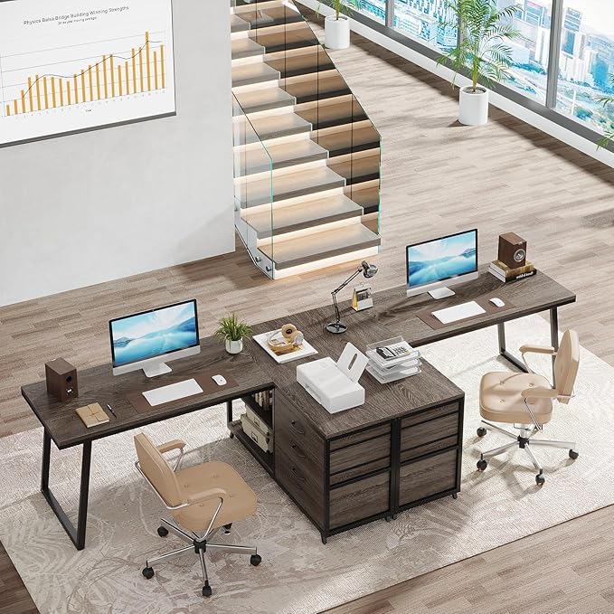 Tribesigns L-Shaped Desk with 3 Drawers Reversible Corner Home Office Computer Desk with Shelves 53-Inch Industrial PC Desk Study Writing Table Workstation for Small Space Grey