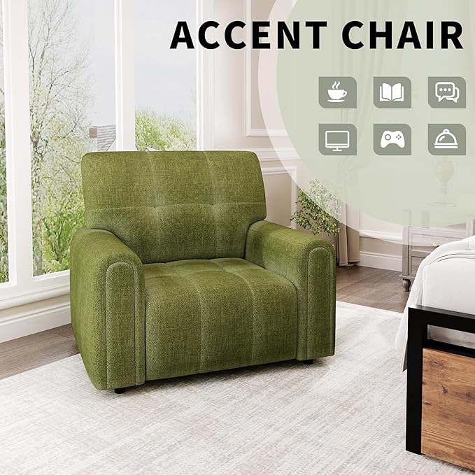 EJUNQ Mid-Century Oversized Accent ChairModern Upholstered Living Room ChairsWide Comfy Reading Chair for AdultsTraditional Single Couch Armchairs for Living Room/BedroomGreen
