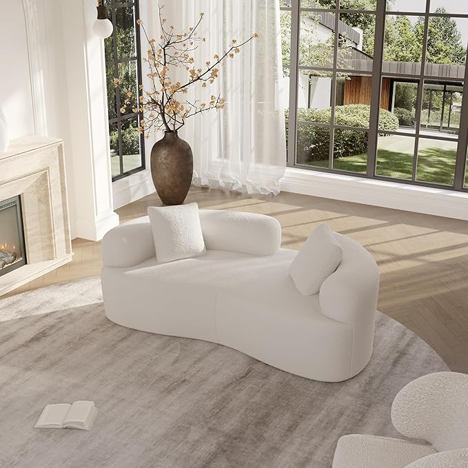 66.93 Inch Curved Loveseat Sofa with High - Density Foam Cushion Full Compression Modular 2-Seater Couch No Assembly Required for Small Spaces &amp Living Room Cream White