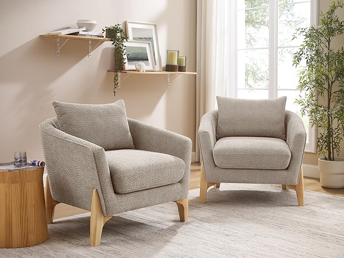 VANOMi 32 Living Room Chairs Comfy Chair for Bedroom with Thick Cushion Sharpe Arm Chair for Reading Office Apartment Camel