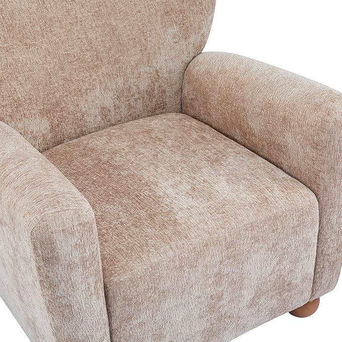 Christopher Knight Home Lindy Wingback Accent Chair Upholstered Armchair with Rounded Wooden Legs Curved Backrest Single Sofa Soft Cushion Seating Comfy Lounge Chair for Living Room Beige Brown