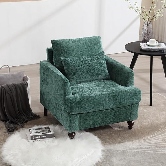 KEIKI Mid Century Modern Accent Chair for Living Room Single Sofa Armchairs with Studded Solid Wood Frame for Bedroom Reading