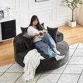 360° Oversized Swivel Chair Modern Circle Round Lounge Chair with Deep Seat Comfy Back Cushion &amp 2 Throw Pillows for Living Room Bedroom Office Black Chenille