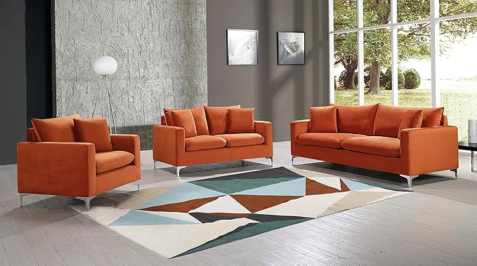 Meridian Furniture 633Cognac-L Naomi Collection Modern | Contemporary Velvet Upholstered Loveseat with Deep Channel Tufting and Rich Gold Stainless Steel Legs Cognac 58 W x 33.5 D x 30 H