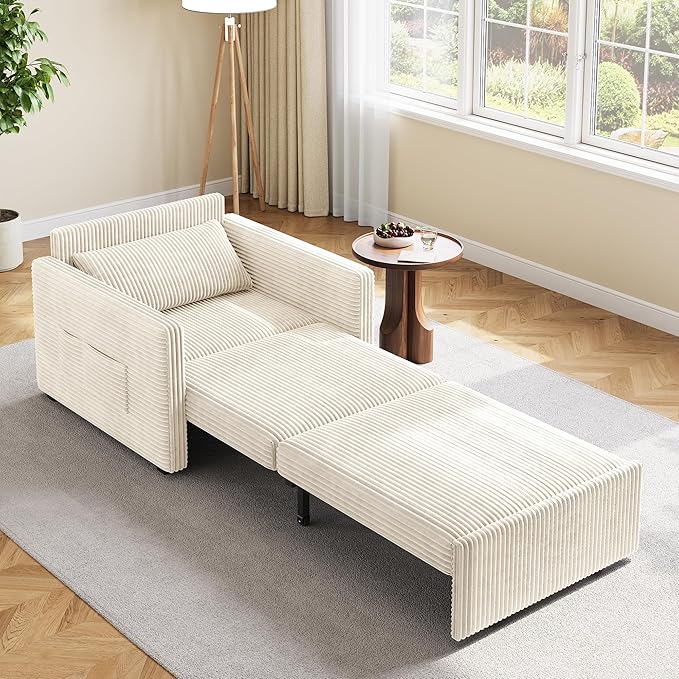 Ahomly 3 in 1 Pull Out Sleeper Sofa (Beige)