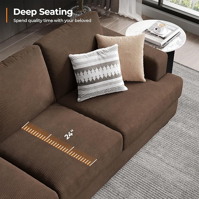 89 Inch Sofa with Extra Deep Seats Oversize 3 Seater Sofa for Living Room Modern Couch and Sofa Comfy Armrests and Seats and Backrests Easy Installation Corduroy Fabric Brown