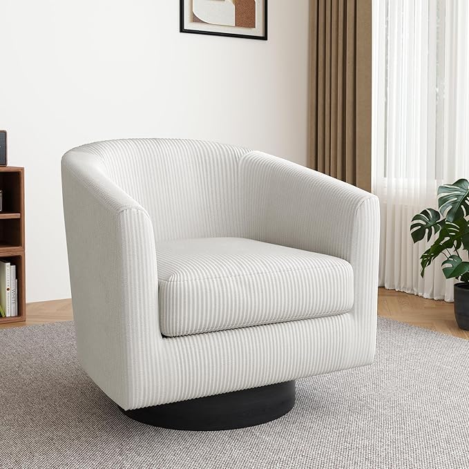 Lumibee Swivel Accent Barrel Chairs Upholstered Comfy Swivel Round Barrel Chair 360° Rotation Single Sofa Club Armchair for Living Room Reading Room Bedroom Corduroy Beige