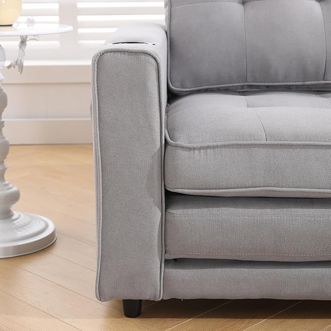 ERYE Foldable Loveseat Sofa Convertible Pull Out Sleeper Sofabed2 Seat Tufted Upholstered Sofa Modern Convertible Sleeper Couch Bed with Cupholders and Side Pockets