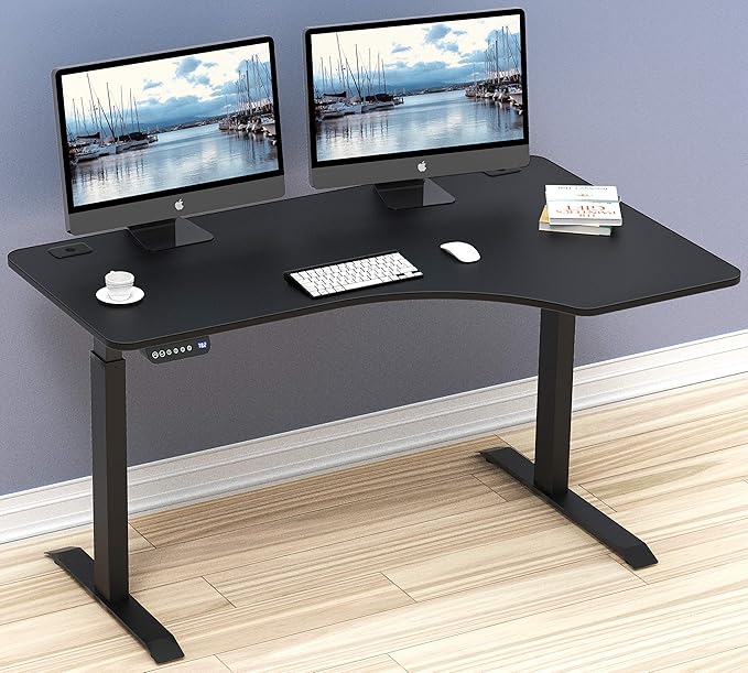 SHW 55-Inch Large Electric Height Adjustable L-Shaped Standing Desk with Right Facing Corner Black