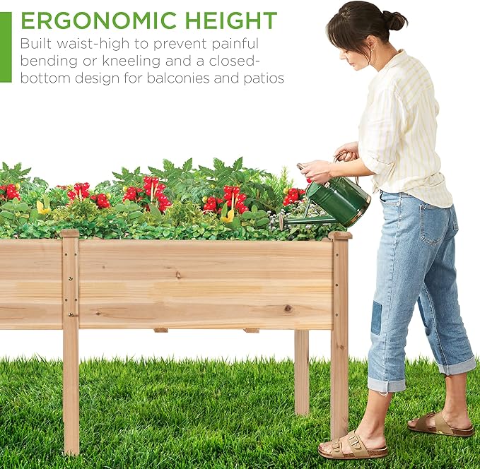 Best Choice Products 72x24x30in Raised Garden Bed Elevated Wood Planter Box Stand for Backyard Patio Balcony w/Divider Panel 6 Legs 300lb Capacity - Natural