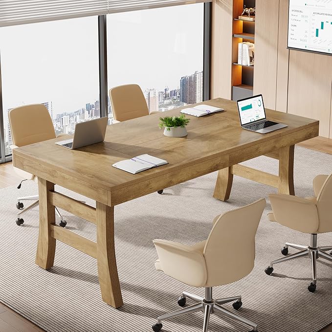 Tribesigns 63-Inch Executive Desk Large Office Computer Desk with Sturdy Legs Farmhouse Simple Workstation Writing Study Table for Home Office Light Brown
