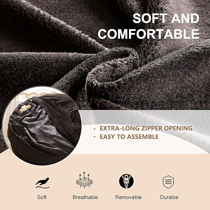 Bean Bag Chair for Adults Floor Bean Bags Offers Ample Space for AdultsMemory Foam Giant Bean BagsLounger Versatile Design Suits Any RoomMovie NightsReading(Black5FT)
