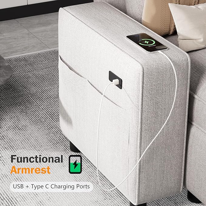 Sunny Heart Modular Sectional Sleeper Sofa with Pull Out Bed Chenille U Shaped Sectional Sofa with USB Ports/Adjustable Backrest/2 Storage Seats Tool-Free Assembly Couches for Living Room Beige