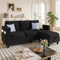 JAMFLY Convertible L-Shaped Sectional Sofa with Reversible Storage Ottoman 3-Seat Couch with Side Pockets Modern Compact Furniture for Small Apartments Studios &amp Lofts Black