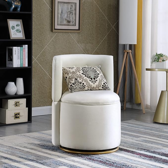 360° Swivel Accent Chair with Storage Function Velvet Curved Chair with Gold Metal Base for Living Room Nursery Bedroom [Video]