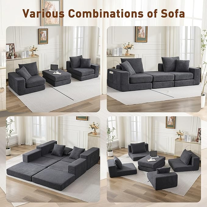 80'' Modular Sectional Couch with L-Shape Chaise Modern Boneless Loveseat Cloud Couch for Living Room Sofa Bed with Deep Seat No Assembly Sleeper Sofa for Living room Apartment and Bedroom