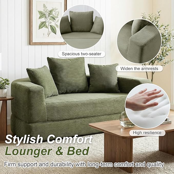 Casaphoria Convertible Folding Sofa Bed - 67 Inch Fold Out Guest Bed with Pillows for Small SpacesApartment Living Room Futon(Green)