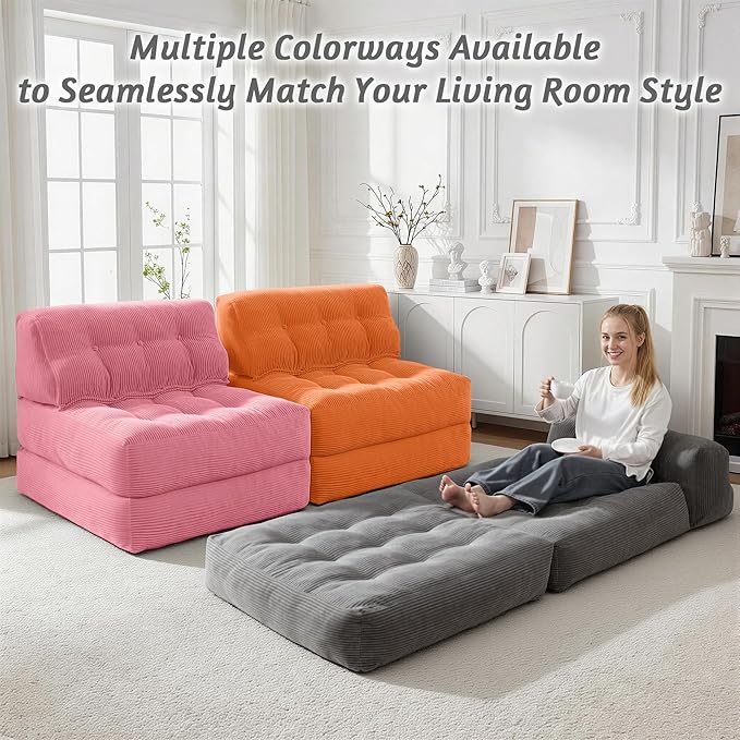 HABUTWAY Folding Sofa Bed Convertible Sleeper Chair Bed with Pillow &amp Handle Foldable Mattress with Back Support Portable Single Couch Comfy Floor Sofa Lounge for Living Room Bedroom(Dark Gray